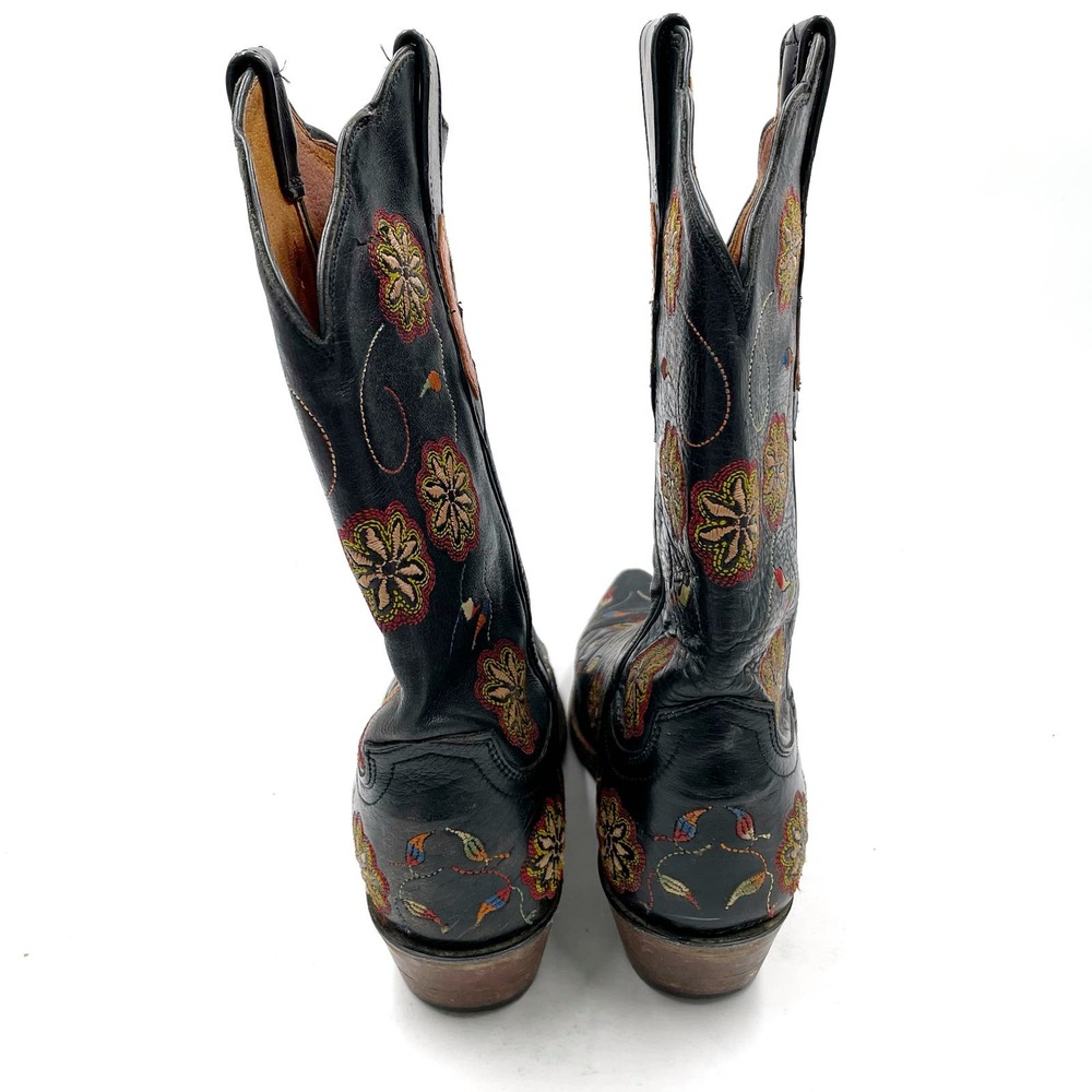 SOLD-Lucchese Western Boots Black Leather Floral Embroidered Block Heel Sz 7 - Picture 8 of 12